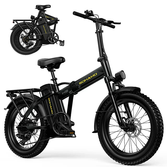 SOHAMO H3 Elektrofahrrad für Erwachsene, 20" Fat Tire Klapp-E-Bike, 750W Motor, 48V 15Ah herausnehmbarer Akku, Vorderradfederung, Shimano 7-Gang Mountainbike