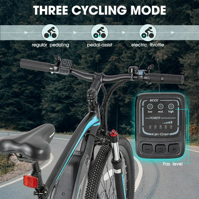 Bicicleta eléctrica de montaña Hiland Rockshark, aluminio, 26/27.5 pulgadas, 350W, 20MPH, bicicleta eléctrica para adultos, Shimano 21 velocidades, freno de disco, horquilla de suspensión con batería extraíble de 36V 10.4Ah