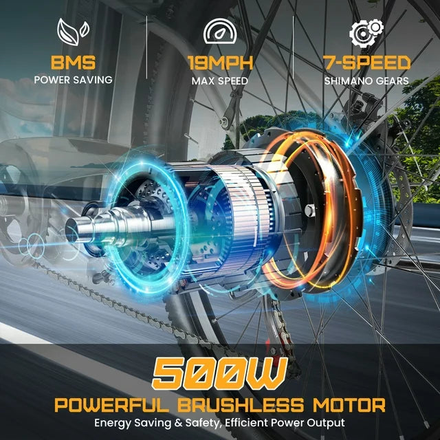 Gocio 500W E-Bike für Erwachsene, 26" Elektro-Hybridfahrrad City-E-Bike, Damen-E-Bike mit 48V 7,8Ah Akku, Federgabel, 5 Modi Herren-E-Bike mit 7-Gang-Schaltung, LED-Display und Scheinwerfer