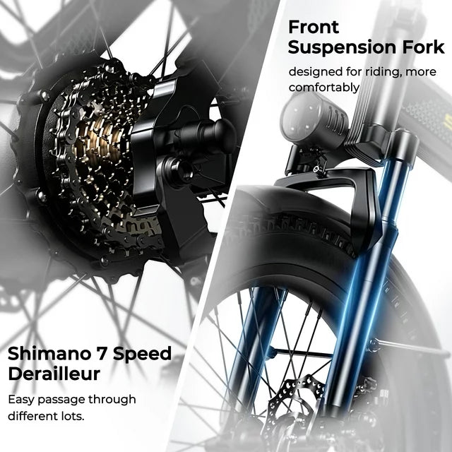 SOHAMO H3 Elektrofahrrad für Erwachsene, 20" Fat Tire Klapp-E-Bike, 750W Motor, 48V 15Ah herausnehmbarer Akku, Vorderradfederung, Shimano 7-Gang Mountainbike