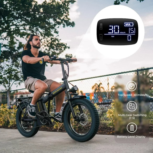 SOHAMO H3 Elektrofahrrad für Erwachsene, 20" Fat Tire Klapp-E-Bike, 750W Motor, 48V 15Ah herausnehmbarer Akku, Vorderradfederung, Shimano 7-Gang Mountainbike
