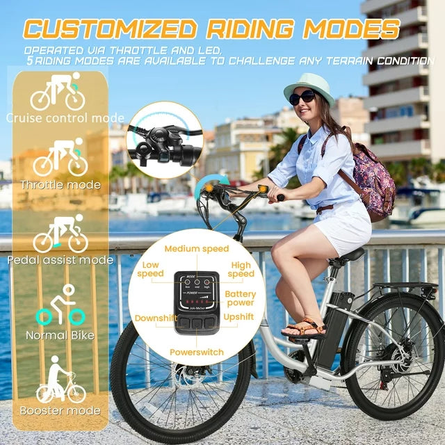 Gocio 500W E-Bike für Erwachsene, 26" Elektro-Hybridfahrrad City-E-Bike, Damen-E-Bike mit 48V 7,8Ah Akku, Federgabel, 5 Modi Herren-E-Bike mit 7-Gang-Schaltung, LED-Display und Scheinwerfer