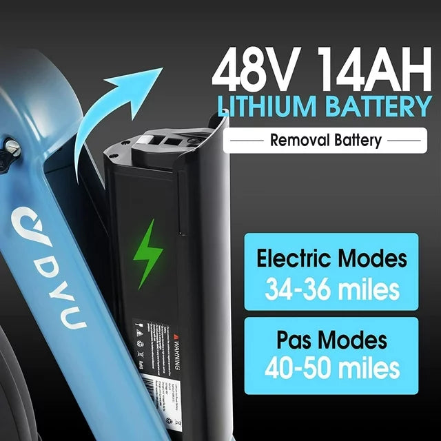 Bicicleta eléctrica para adultos DYU con neumáticos anchos de 20" y 4.0", 500W 48V 14AH, batería LG, Shimano de 7 velocidades, bicicleta eléctrica plegable