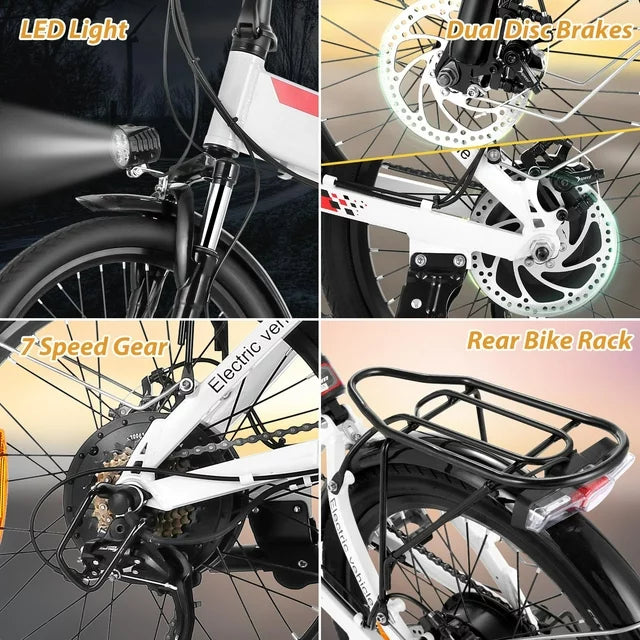 Gocio 500W Folding Electric Bike, 20'' Electric Commuter Bike, Aluminum Alloy Lightweight Electric Bicycle, Ebike Built-in 48V 7.8Ah Removable Lithium-Ion Battery, Urban Electric Bikes for Adults