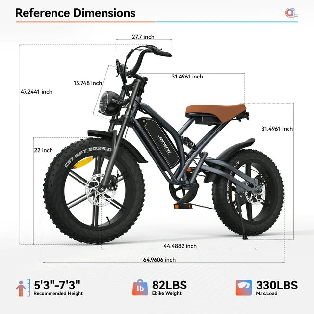 Arnahaishe 20" 4.0 Fat Tire Electric Bike for Adults, 750W Adults E Bike, 48V 14Ah Removable Li-Ion Battery, Professional 7-Speed, Electric Mountain Bicycle Beach Bike Snow Bike Ebike for Men