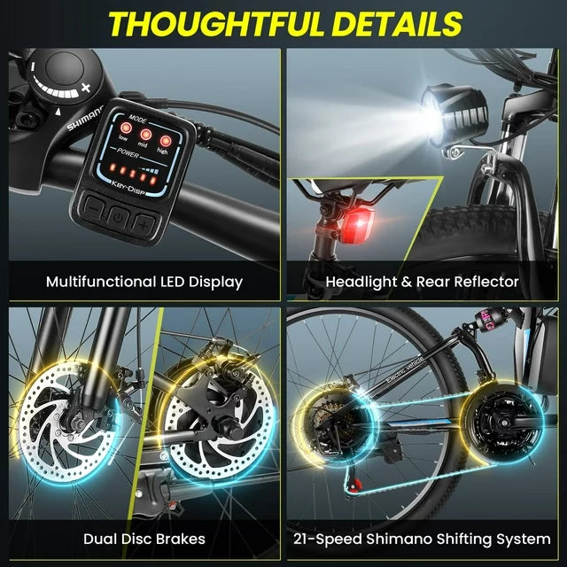 Gocio 26 in. Electric Bike for Adults, 500W Folding Electric Mountain Bicycle Max 50Miles, Full Suspension, 48V Foldable E-Bike with Removable 374.4Wh Lithium-Ion Battery Electric City Bike