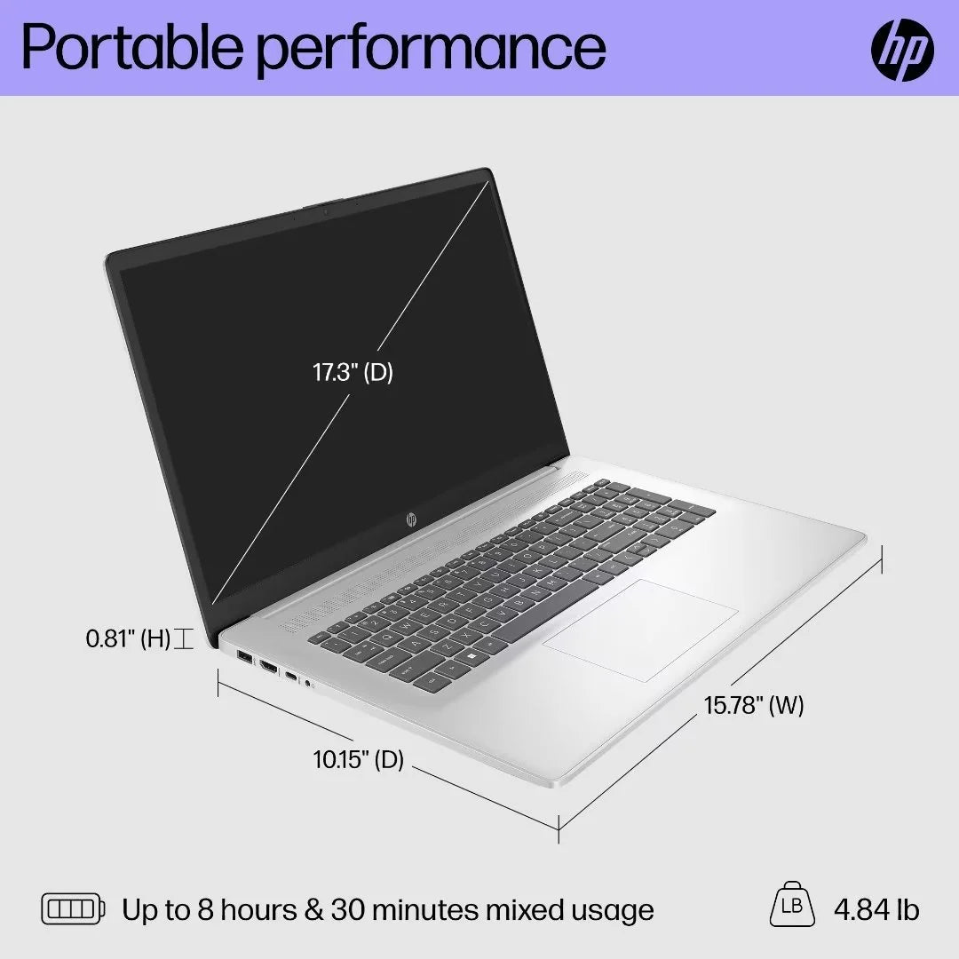 Portátil HP 17 con Intel Core i7-1355U | Pantalla FHD de 17.3 pulgadas | 16 GB de RAM DDR4 | SSD de 1 TB
