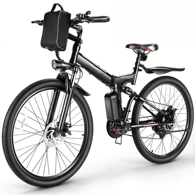 Gocio 26 in. Electric Bike for Adults, 500W Folding Electric Mountain Bicycle Max 50Miles, Full Suspension, 48V Foldable E-Bike with Removable 374.4Wh Lithium-Ion Battery Electric City Bike
