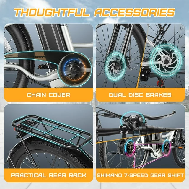 Gocio 500W E-Bike für Erwachsene, 26" Elektro-Hybridfahrrad City-E-Bike, Damen-E-Bike mit 48V 7,8Ah Akku, Federgabel, 5 Modi Herren-E-Bike mit 7-Gang-Schaltung, LED-Display und Scheinwerfer