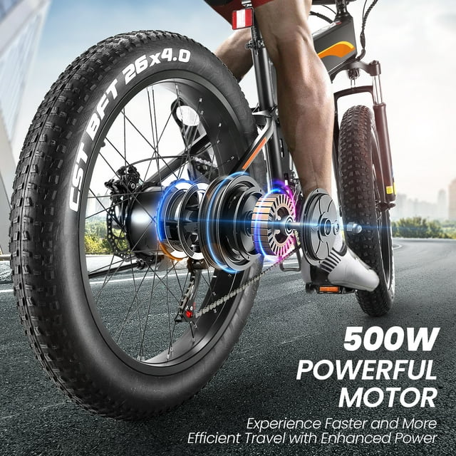 Funcid Elektrofahrrad, 26"x4" Fat Tire E-Bike für Erwachsene, 500W faltbares E-Mountainbike mit 48V 10Ah Akku, arretierbarer Federgabel und Shimano 21-Gang-Schaltung