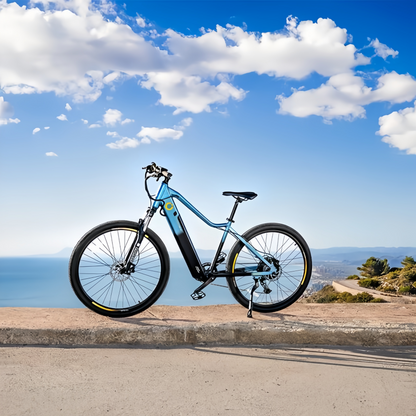 Avanti Mountain E-Bike 29", mit 120 km Reichweite, SR Suntour-Federgabel, 10-Gang-Shimano-Cues-Schaltung und hydraulischen Tektro-Scheibenbremsen.