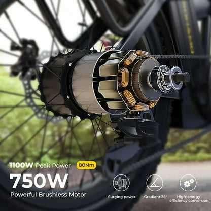 SOHAMO H3 Elektrofahrrad für Erwachsene, 20" Fat Tire Klapp-E-Bike, 750W Motor, 48V 15Ah herausnehmbarer Akku, Vorderradfederung, Shimano 7-Gang Mountainbike