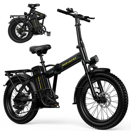 SOHAMO H3 Elektrofahrrad für Erwachsene, 20" Fat Tire Klapp-E-Bike, 750W Motor, 48V 15Ah herausnehmbarer Akku, Vorderradfederung, Shimano 7-Gang Mountainbike
