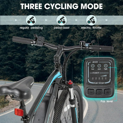 Bicicleta eléctrica de montaña Hiland Rockshark, aluminio, 26/27.5 pulgadas, 350W, 20MPH, bicicleta eléctrica para adultos, Shimano 21 velocidades, freno de disco, horquilla de suspensión con batería extraíble de 36V 10.4Ah