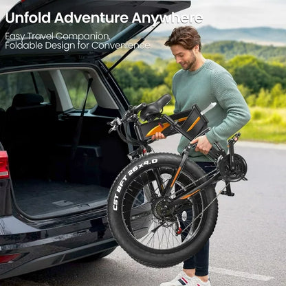 Funcid Elektrofahrrad, 26"x4" Fat Tire E-Bike für Erwachsene, 500W faltbares E-Mountainbike mit 48V 10Ah Akku, arretierbarer Federgabel und Shimano 21-Gang-Schaltung