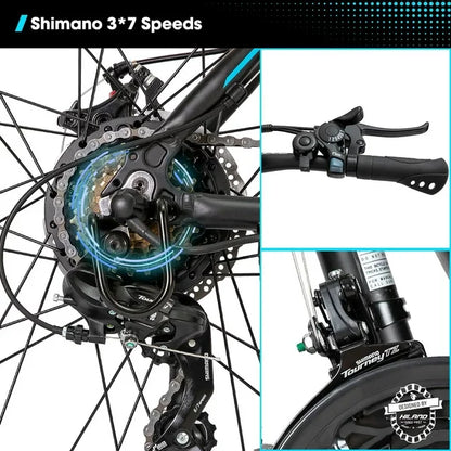 Bicicleta eléctrica de montaña Hiland Rockshark, aluminio, 26/27.5 pulgadas, 350W, 20MPH, bicicleta eléctrica para adultos, Shimano 21 velocidades, freno de disco, horquilla de suspensión con batería extraíble de 36V 10.4Ah