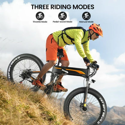 Funcid Elektrofahrrad, 26"x4" Fat Tire E-Bike für Erwachsene, 500W faltbares E-Mountainbike mit 48V 10Ah Akku, arretierbarer Federgabel und Shimano 21-Gang-Schaltung