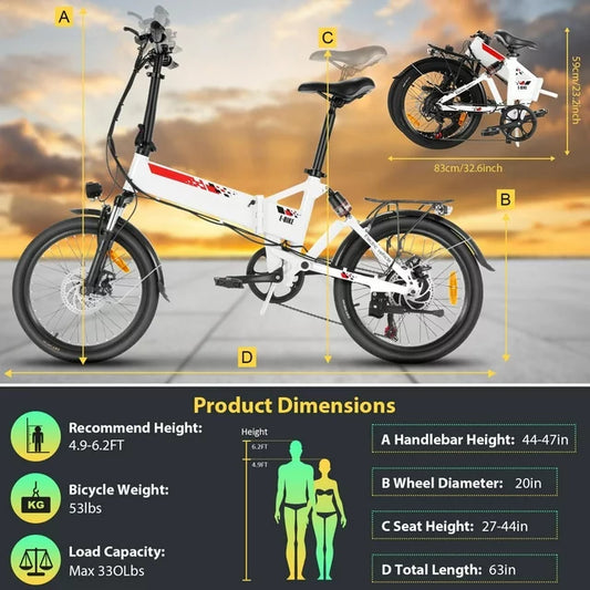 Bicicleta eléctrica plegable Gocio de 500W, bicicleta eléctrica urbana de 20'', bicicleta eléctrica ligera de aleación de aluminio, ebike con batería de iones de litio extraíble integrada de 48V 7.8Ah, bicicletas eléctricas urbanas para adultos