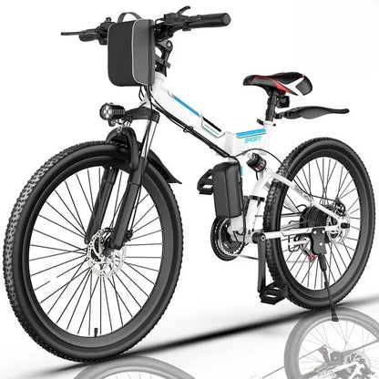 Gocio 26 in. Electric Bike for Adults, 500W Folding Electric Mountain Bicycle Max 50Miles, Full Suspension, 48V Foldable E-Bike with Removable 374.4Wh Lithium-Ion Battery Electric City Bike