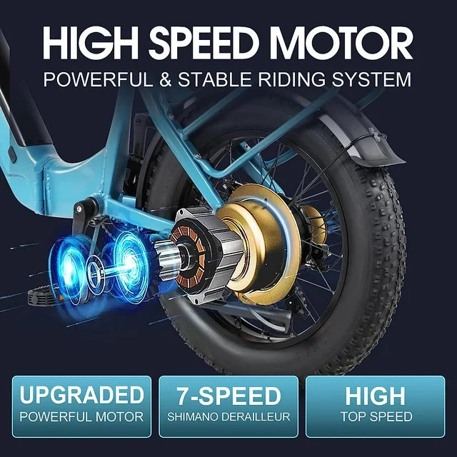 Bicicleta eléctrica para adultos DYU con neumáticos anchos de 20" y 4.0", 500W 48V 14AH, batería LG, Shimano de 7 velocidades, bicicleta eléctrica plegable