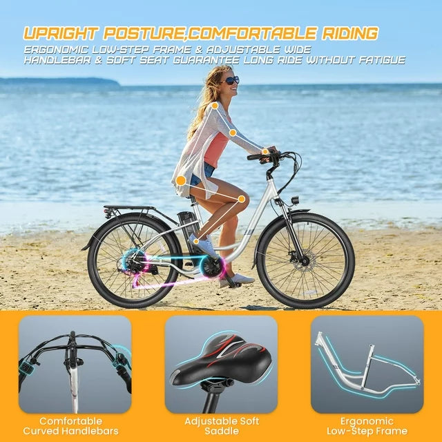 Gocio 500W E-Bike für Erwachsene, 26" Elektro-Hybridfahrrad City-E-Bike, Damen-E-Bike mit 48V 7,8Ah Akku, Federgabel, 5 Modi Herren-E-Bike mit 7-Gang-Schaltung, LED-Display und Scheinwerfer