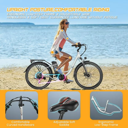 Gocio 500W E-Bike für Erwachsene, 26" Elektro-Hybridfahrrad City-E-Bike, Damen-E-Bike mit 48V 7,8Ah Akku, Federgabel, 5 Modi Herren-E-Bike mit 7-Gang-Schaltung, LED-Display und Scheinwerfer