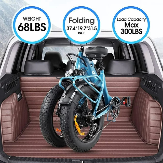 Bicicleta eléctrica para adultos DYU con neumáticos anchos de 20" y 4.0", 500W 48V 14AH, batería LG, Shimano de 7 velocidades, bicicleta eléctrica plegable