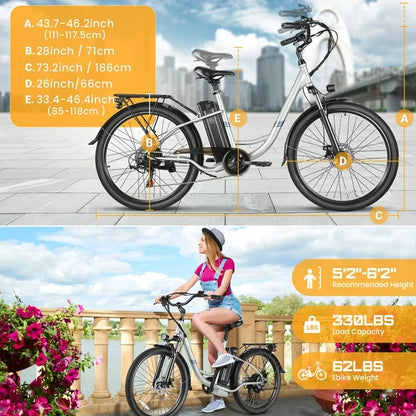 Gocio 500W E-Bike für Erwachsene, 26" Elektro-Hybridfahrrad City-E-Bike, Damen-E-Bike mit 48V 7,8Ah Akku, Federgabel, 5 Modi Herren-E-Bike mit 7-Gang-Schaltung, LED-Display und Scheinwerfer
