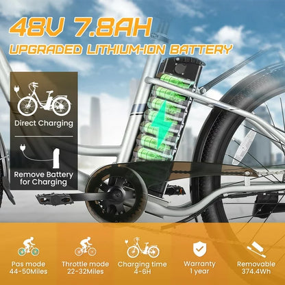 Gocio 500W E-Bike für Erwachsene, 26" Elektro-Hybridfahrrad City-E-Bike, Damen-E-Bike mit 48V 7,8Ah Akku, Federgabel, 5 Modi Herren-E-Bike mit 7-Gang-Schaltung, LED-Display und Scheinwerfer
