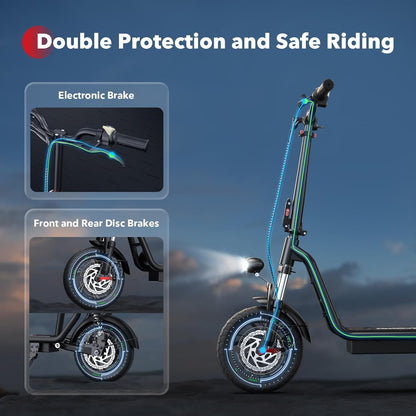 Patinete eléctrico iScooter con asiento, autonomía de 60/34 km y velocidad máxima de 45/30/25 km/h, neumáticos de 14"/12"/10", asiento de altura ajustable...