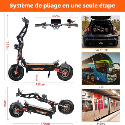JAYSIMXIN Puissante Trottinette Électrique Adulte Scooter, 14 Pouces Trottinette électrique Tout Terrain, système de Suspension Confortable, Batterie au 60V 40Ah, 8 Heures de Charge,130 km.