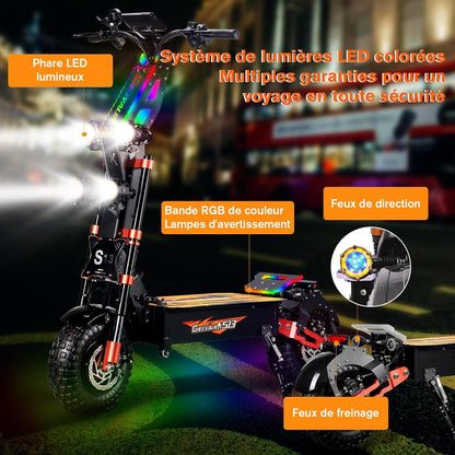 JAYSIMXIN Puissante Trottinette Électrique Adulte Scooter, 14 Pouces Trottinette électrique Tout Terrain, système de Suspension Confortable, Batterie au 60V 40Ah, 8 Heures de Charge,130 km.